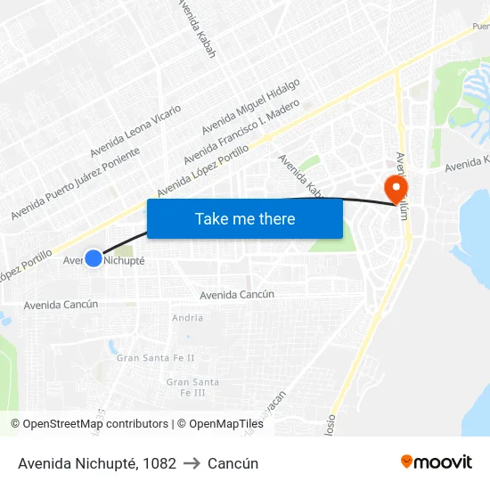 Avenida Nichupté, 1082 to Cancún map