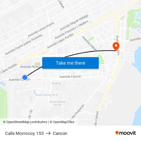 Calle Morrocoy, 155 to Cancún map