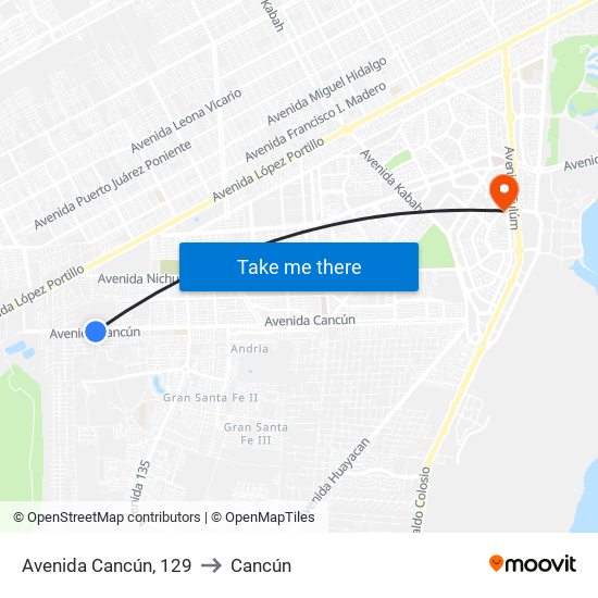 Avenida Cancún, 129 to Cancún map