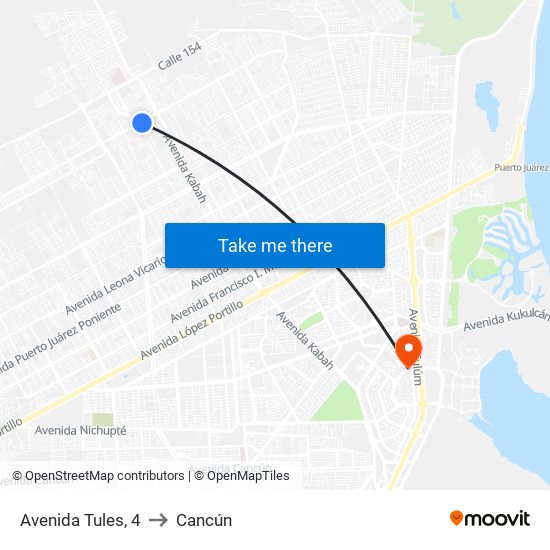Avenida Tules, 4 to Cancún map