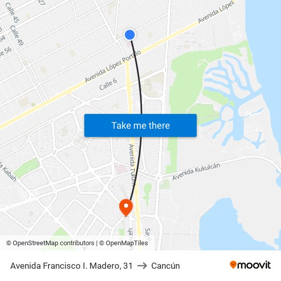 Avenida Francisco I. Madero, 31 to Cancún map