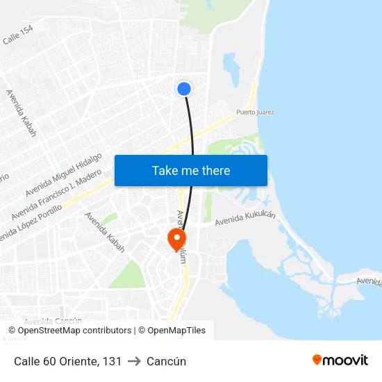 Calle 60 Oriente, 131 to Cancún map