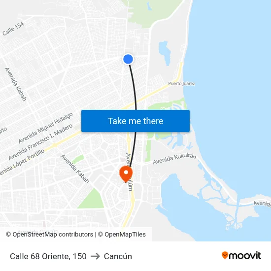 Calle 68 Oriente, 150 to Cancún map