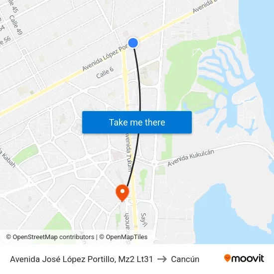 Avenida José López Portillo, Mz2 Lt31 to Cancún map