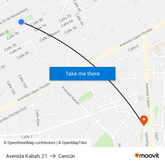 Avenida Kabah, 21 to Cancún map