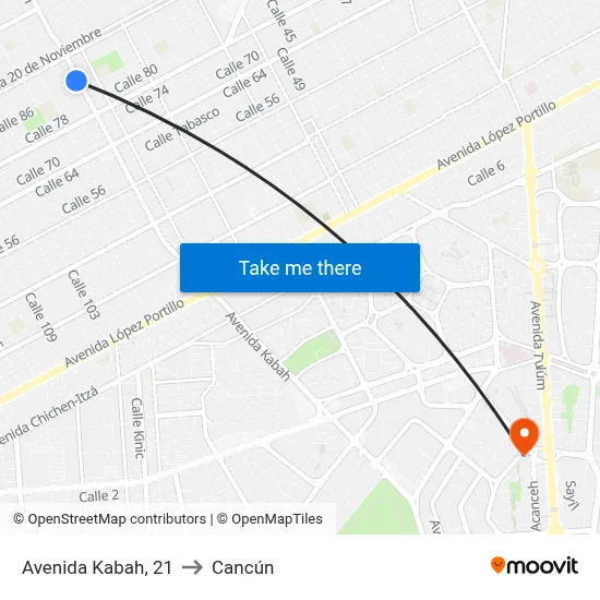 Avenida Kabah, 21 to Cancún map