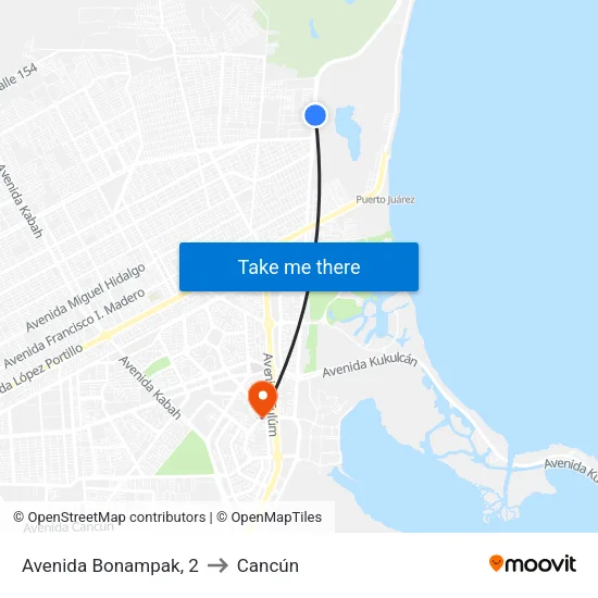 Avenida Bonampak, 2 to Cancún map