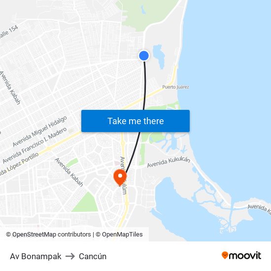 Av Bonampak to Cancún map
