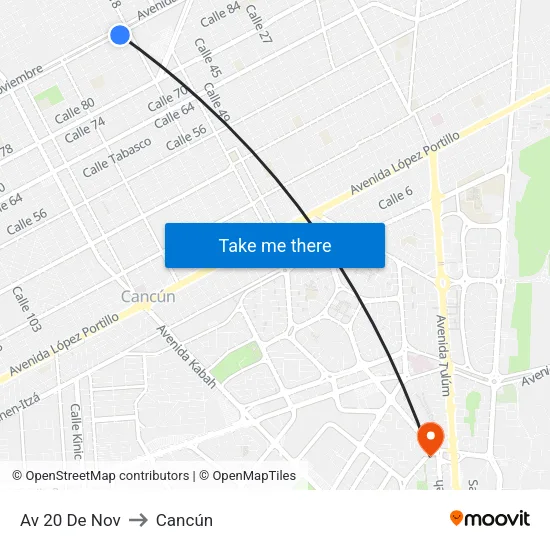 Av 20 De Nov to Cancún map