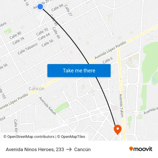 Avenida Ninos Heroes, 233 to Cancún map