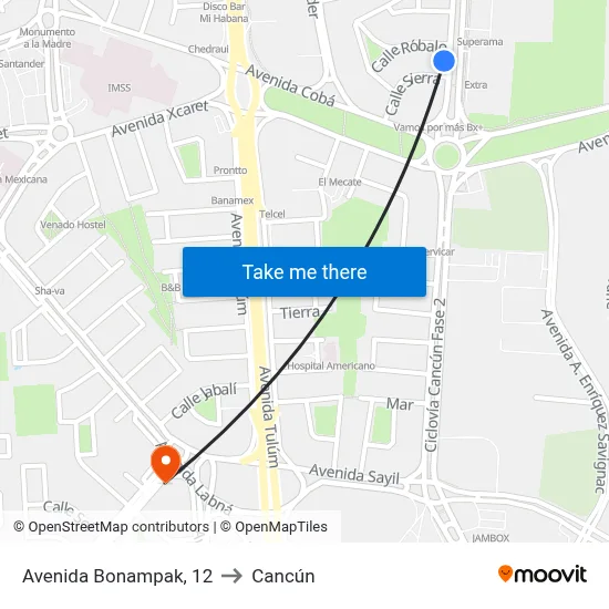 Avenida Bonampak, 12 to Cancún map
