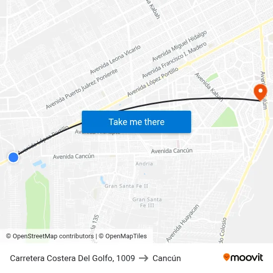 Carretera Costera Del Golfo, 1009 to Cancún map