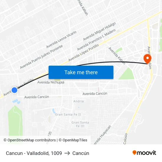 Cancun - Valladolid, 1009 to Cancún map