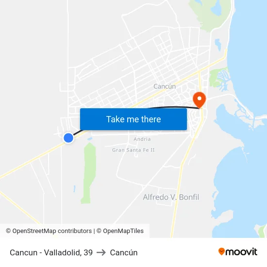 Cancun - Valladolid, 39 to Cancún map