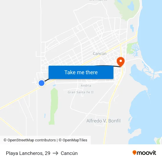 Playa Lancheros, 29 to Cancún map