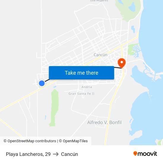 Playa Lancheros, 29 to Cancún map