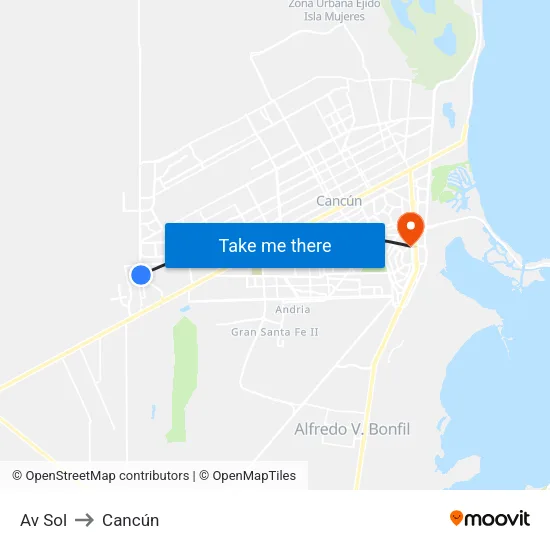 Av Sol to Cancún map