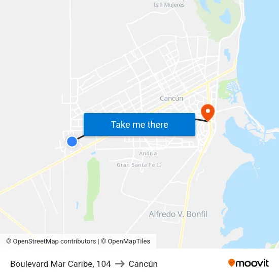 Boulevard Mar Caribe, 104 to Cancún map
