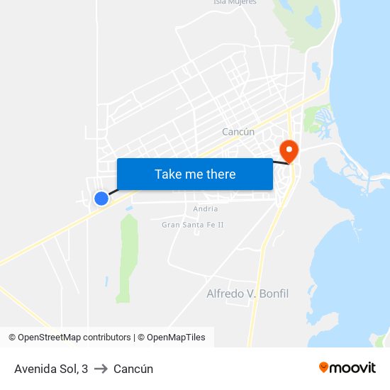 Avenida Sol, 3 to Cancún map