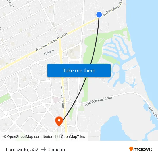 Lombardo, 552 to Cancún map
