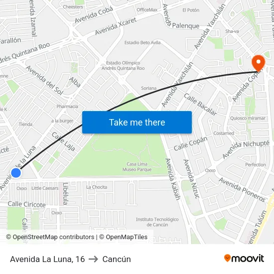 Avenida La Luna, 16 to Cancún map