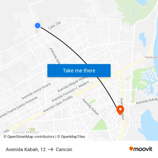 Avenida Kabah, 12 to Cancún map