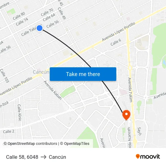 Calle 58, 6048 to Cancún map