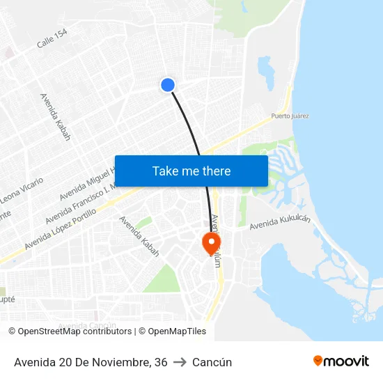 Avenida 20 De Noviembre, 36 to Cancún map