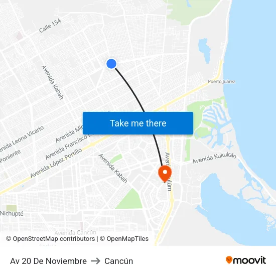 Av 20 De Noviembre to Cancún map