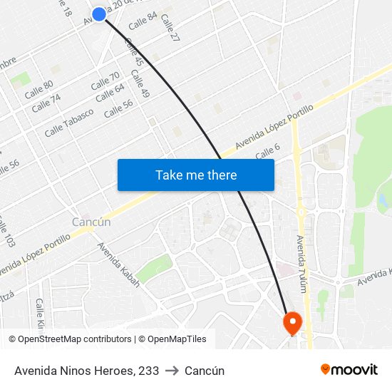 Avenida Ninos Heroes, 233 to Cancún map