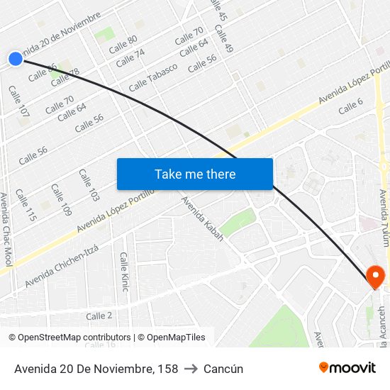 Avenida 20 De Noviembre, 158 to Cancún map