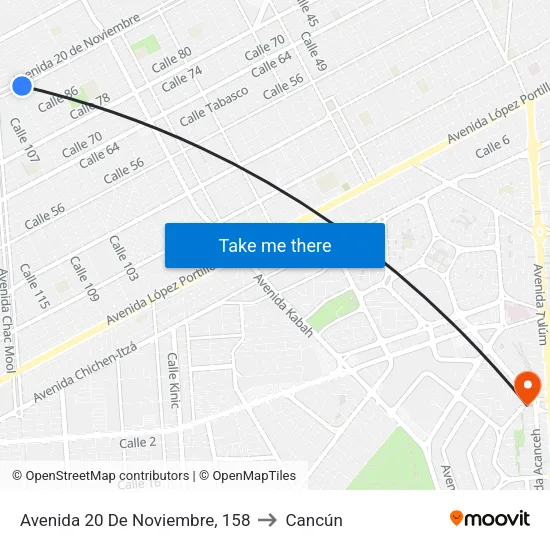 Avenida 20 De Noviembre, 158 to Cancún map