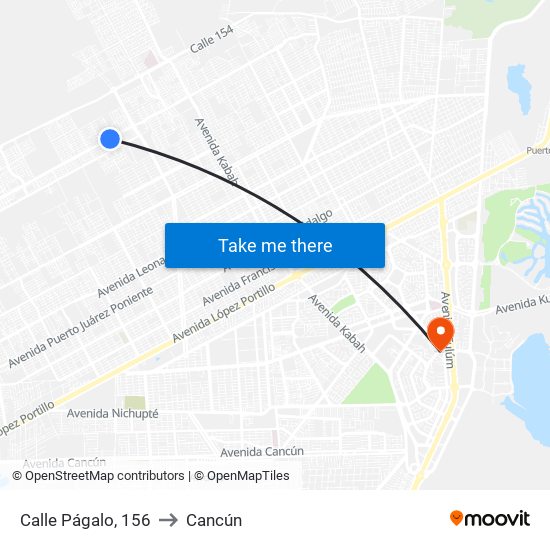 Calle Págalo, 156 to Cancún map