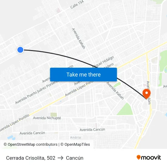 Cerrada Crisolita, 502 to Cancún map