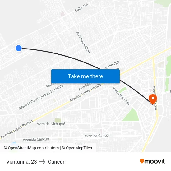 Venturina, 23 to Cancún map
