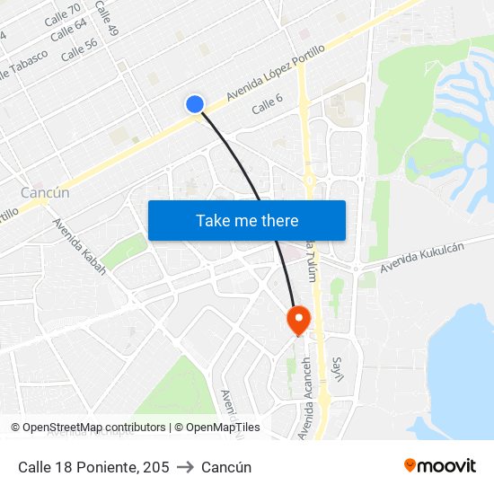 Calle 18 Poniente, 205 to Cancún map