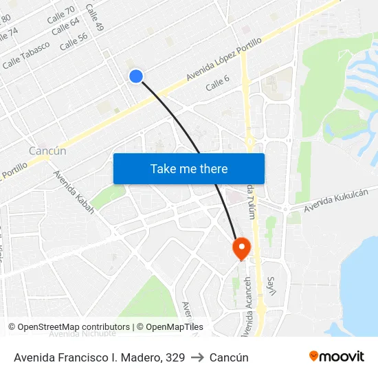 Avenida Francisco I. Madero, 329 to Cancún map