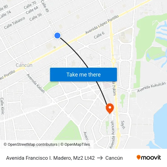 Avenida Francisco I. Madero, Mz2 Lt42 to Cancún map