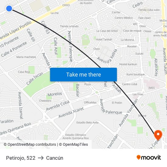 Petirojo, 522 to Cancún map
