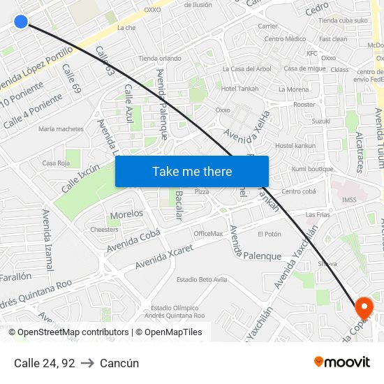 Calle 24, 92 to Cancún map