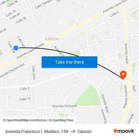 Avenida Francisco I. Madero, 159 to Cancún map