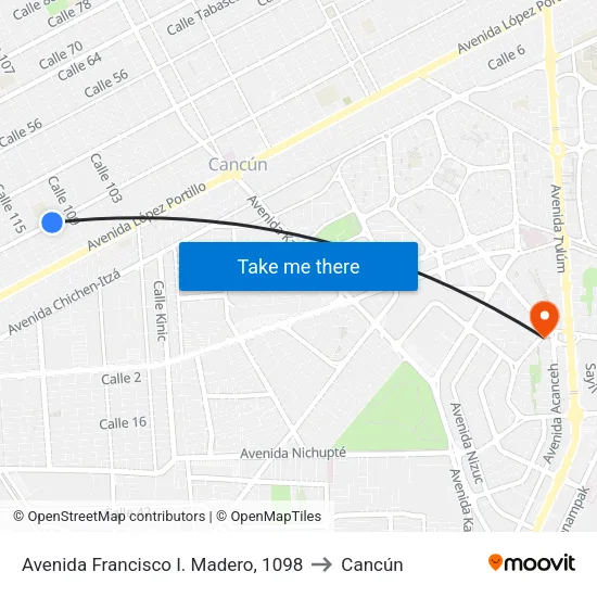 Avenida Francisco I. Madero, 1098 to Cancún map