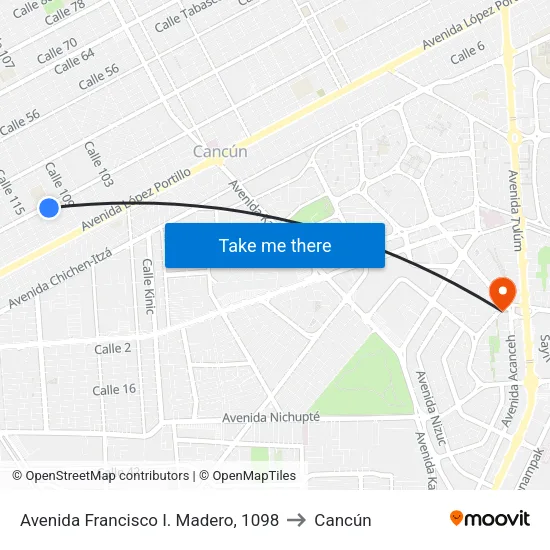 Avenida Francisco I. Madero, 1098 to Cancún map