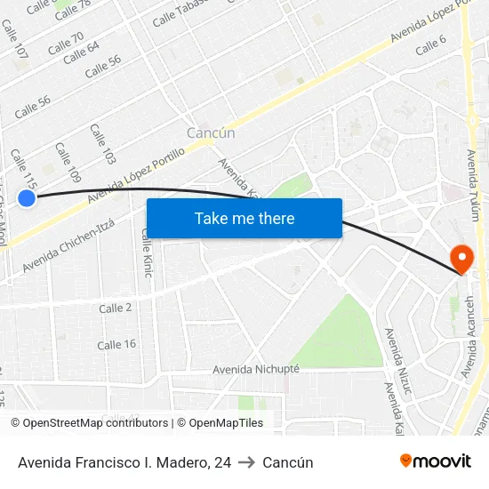 Avenida Francisco I. Madero, 24 to Cancún map
