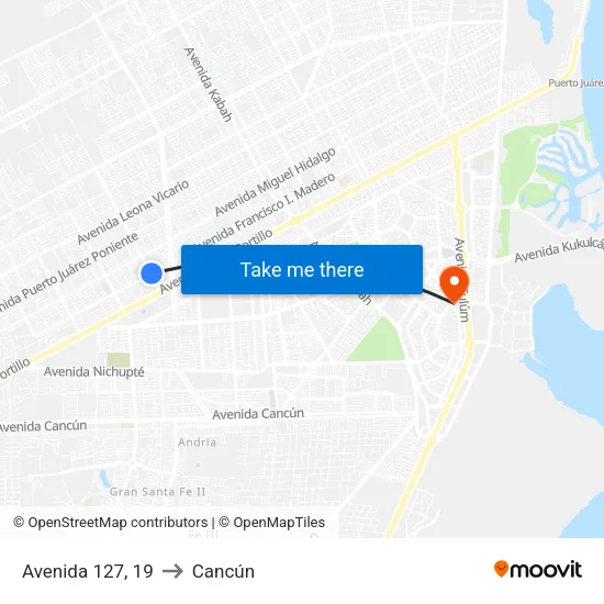 Avenida 127, 19 to Cancún map