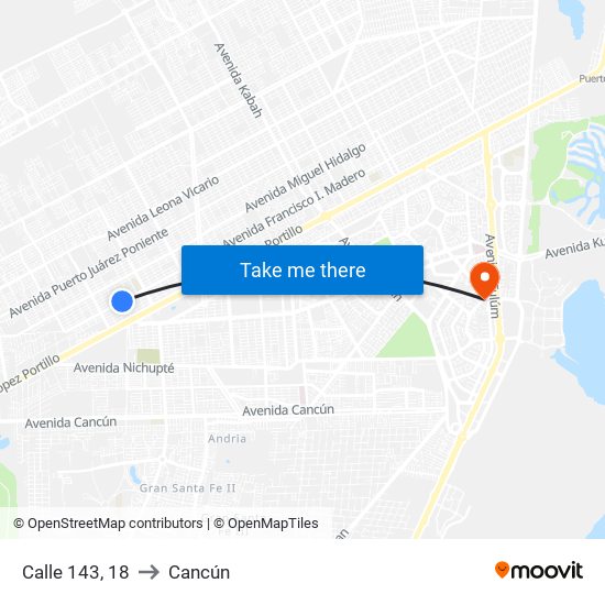 Calle 143, 18 to Cancún map