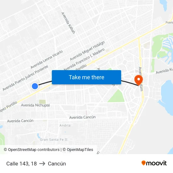 Calle 143, 18 to Cancún map