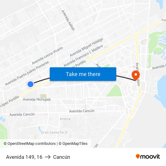 Avenida 149, 16 to Cancún map