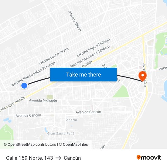 Calle 159 Norte, 143 to Cancún map