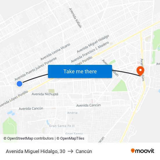 Avenida Miguel Hidalgo, 30 to Cancún map